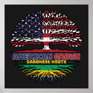 Affiche Gabon Gabonais Américain USA Arbre Drapeau