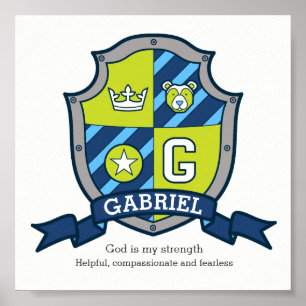 Affiche Gabriel nom de garçon signifiant héraldique ours e