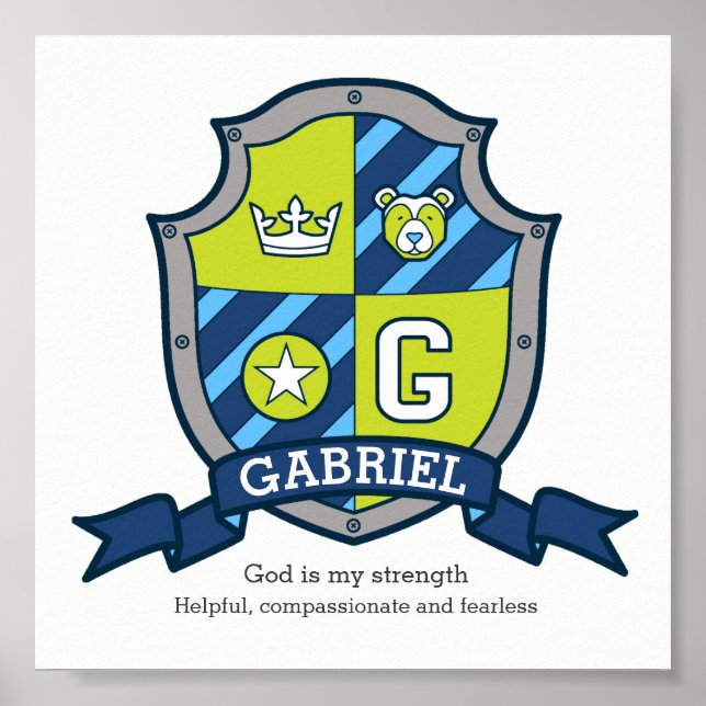 Affiche Gabriel nom de garçon signifiant héraldique ours e (Devant)