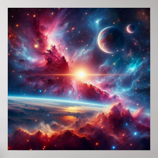 Affiche Galaxie céleste : nébuleuses vibrantes et mondes l