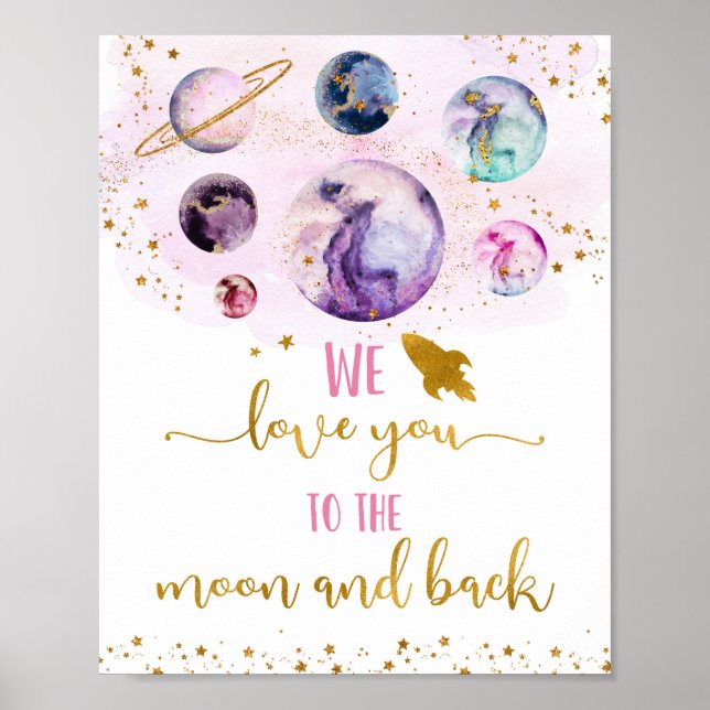Affiche Galaxie Rose Vous Aimez À La Lune Et À L'Anniversa (Devant)