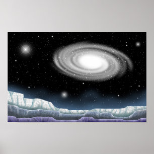 Affiche Galaxie scintillante vue d'une planète.