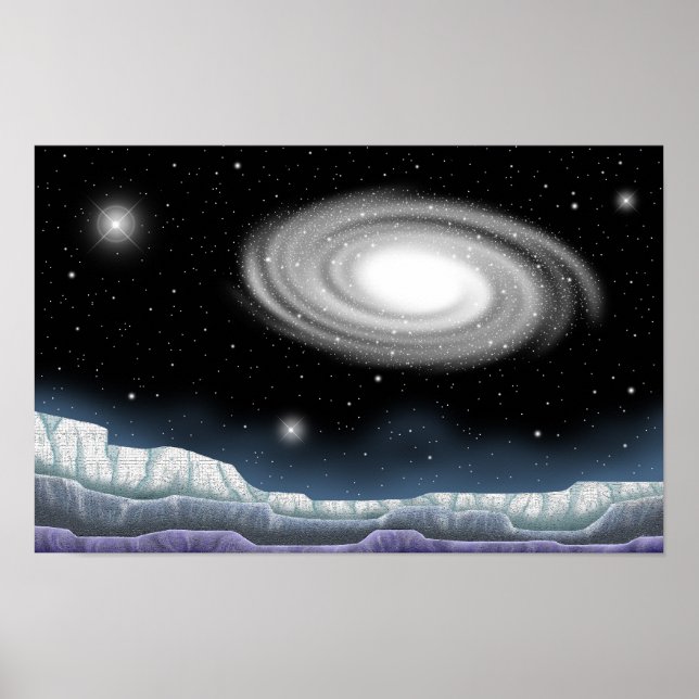 Affiche Galaxie scintillante vue d'une planète. (Devant)