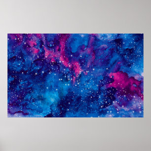 Affiche Galaxie spatiale aquarelle ciel nocturne avec étoi