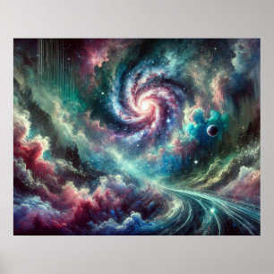 Affiche Galaxie spirale nébuleuse cosmique colorée et étoi