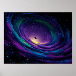Affiche Galaxie Vorticeuse Dynamique avec Astronef Central