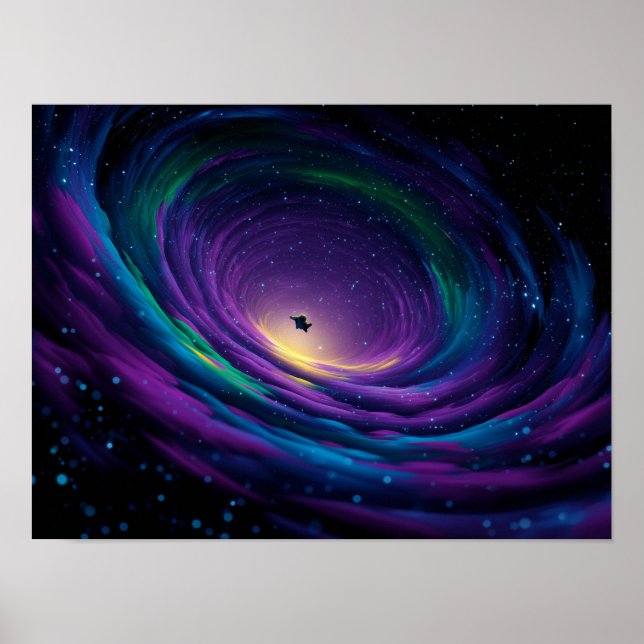 Affiche Galaxie Vorticeuse Dynamique avec Astronef Central (Devant)