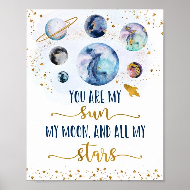 Affiche Galaxy Blue Gold Vous Êtes Mes Étoiles Sun Moon (Devant)