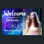 Affiche Galaxy Blue Purple Bar Bat mitzvah Photo Bienvenue<br><div class="desc">Créez vos propres panneaux d'accueil uniques et élégants conçus sur un modèle photo simple qui peut être personnalisé avec votre texte et image personnalisés. L'oeuvre de la galaxie cool de Raphaela Wilson dépeint une nébuleuse d'espace d'aquarelle violette et bleue, un ciel nocturne rempli d'étoiles, ainsi qu'une étoile juive blanche moderne...</div>