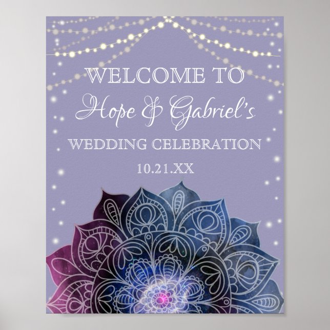 Affiche Galaxy Boho Nebula Mandala Mariage d'ampoule légèr (Devant)