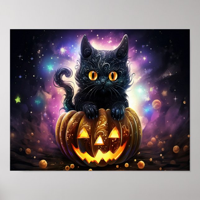 Affiche Galaxy Citrouille de chat noir (Devant)
