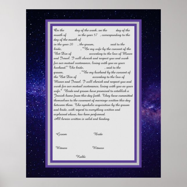 Affiche Galaxy Ketubah dans le texte de la réforme canadie (Devant)