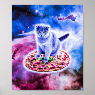 Affiche Galaxy Kitty Chat Riding Pizza Dans L'Espace