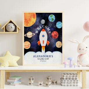 Affiche Galaxy Planètes et étoiles Space Rocket Bienvenue