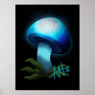 Affiche Galaxy Shiitake brillant bleu clair champignons