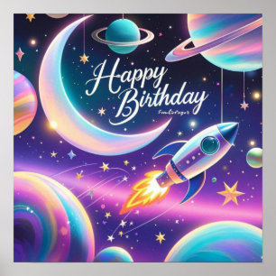 Affiche Galaxy thème heureux croissant d'anniversaire lune