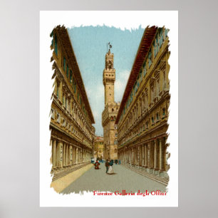 Affiche Galerie des Offices d'Aquarelle Florence
