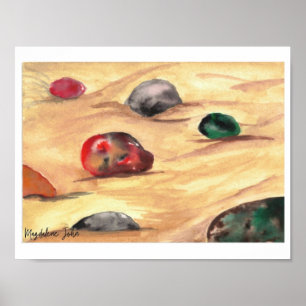 Affiche Galets colorés d'eau sur une plage de sable