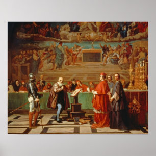Affiche Galileo Galilei (1564-1642) devant les membres de