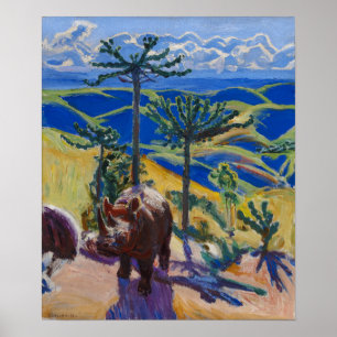 Affiche Gallen-Kallela - Rhinocéros et arbres d'euphorbe