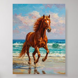 Affiche Galloping Horse by Sea | Oil Painting Art