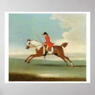 Affiche Galloping Racehorse and mounted Jockey in Red