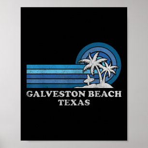Affiche Galveston Beach Texas Famille Vacances d'été Vinta