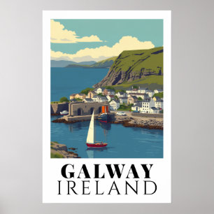 Affiche Galway Irlande Art de Voyage Harbour Vintage