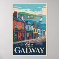 Galway Irlande Illustration Voyage Art Vintage