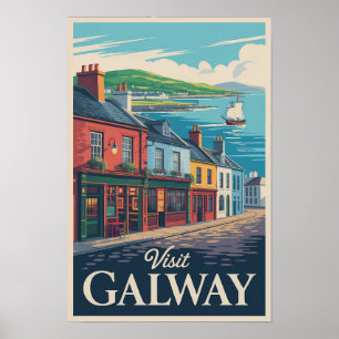 Affiche Galway Irlande Illustration Voyage Art Vintage