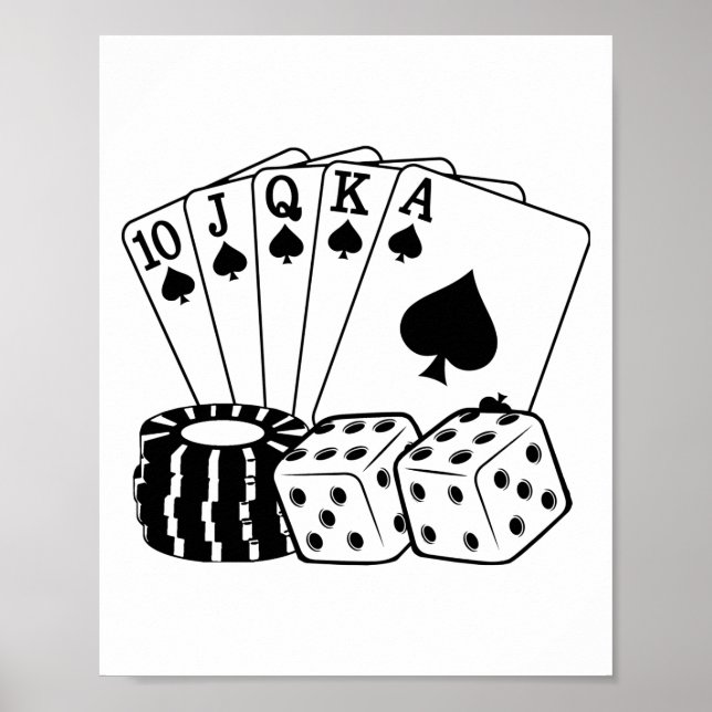 Affiche Gambling Casino Cartes Dice Poker Chips Art (Devant)