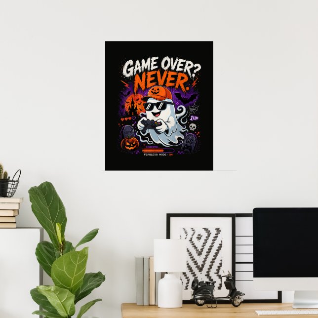 Affiche Game Over Jamais Drôle Gamer Fantôme Halloween (Bureau à domicile)