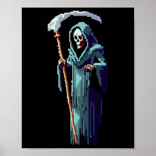Affiche Gamer 8 Bit Pixel Art Vidéo Jeu Grim Reaper De De 