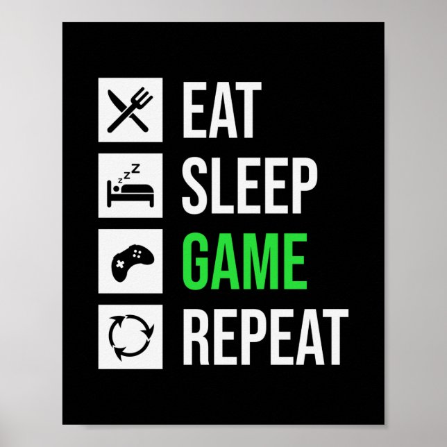 Affiche Gamer Art Manger Sleep Jeu Répétition (Devant)