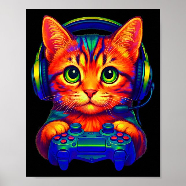 Affiche Gamer Cat Video Games Boys Teen Men Girls Funny Ca (Devant)