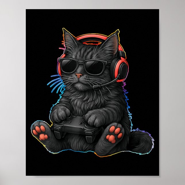 Affiche Gamer Cat Video Games Boys Teen Men Girls Funny Ga (Devant)