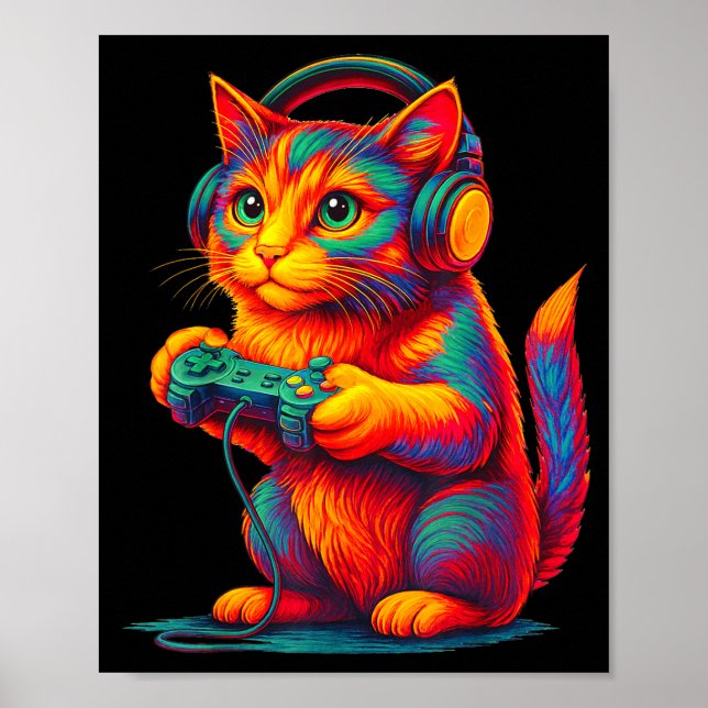 Affiche Gamer Cat Video Games Boys Teen Men Girls Funny Gi (Devant)