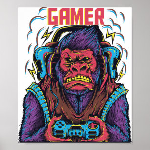 Affiche Gamer de gorille