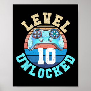 Affiche Gamer Garçon Niveau 10 Déverrouillé Jeu vidéo 10e