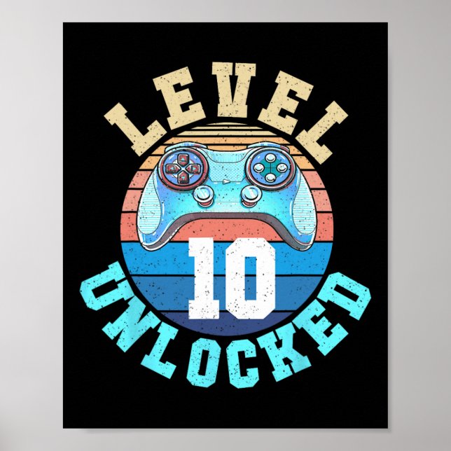 Affiche Gamer Garçon Niveau 10 Déverrouillé Jeu vidéo 10e  (Devant)