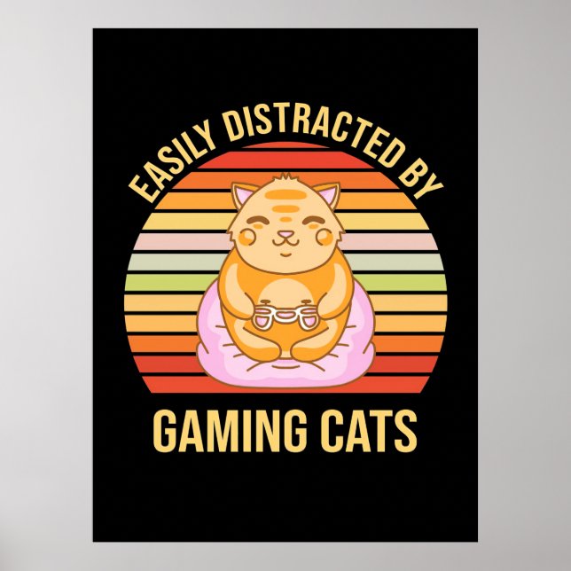 Affiche Gamer Gift | Facilement Distrait Par Les Chats De  (Devant)