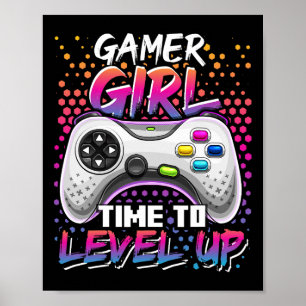 Affiche Gamer Girer Temps De Niveau Up Vidéo Jeu Anniversa