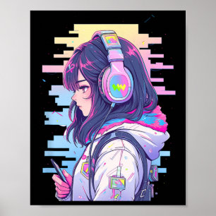 Affiche Gamer Girl Funny Pastel Japon Anime Streamer Japon