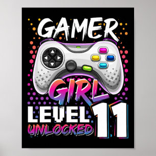 Affiche Gamer Girl Level 11 Déverrouillé Jeu vidéo 11e nai