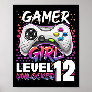 Affiche Gamer Girl Level 12 Déverrouillé Jeu vidéo 12e Nai