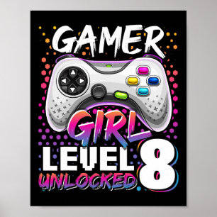 Affiche Gamer Girl Level 8 Video Game 8th Birthda