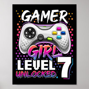 Affiche Gamer Girl Niveau 7 Déverrouillé Jeu vidéo 7e Anni