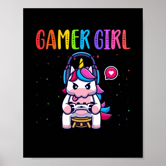 Affiche Gamer Girl Unicorn Jeu vidéo mignonne (Devant)