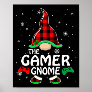 Affiche Gamer Gnome Buffalo Plaid Matching Family Christma