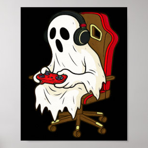 Affiche Gamer Halloween Ghost Scary Gaming Vidéo Jeu Garço